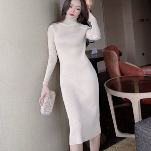 Cream Turtleneck Sweater Dress
